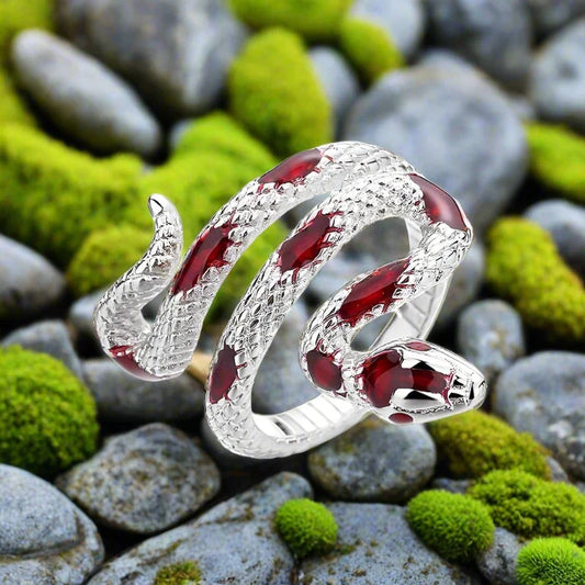 Bague serpent viking avec motif de peau de serpent incrusté coloré