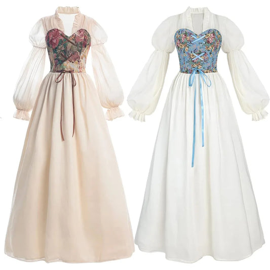 Renaissance Dress Women's Medieval Clothing Victorian Era Pirate Dress Waist Cinched Fairy Witch Cosplay Dress