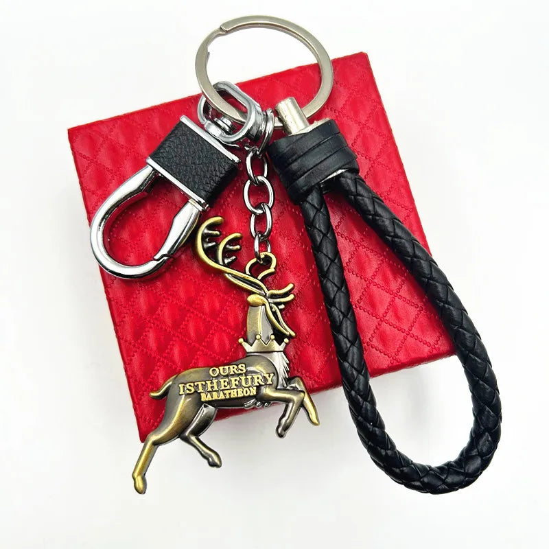 Thrones Keychain Stark Wolf Head Badge Key Chains Leather Rope Keyring Pendant llaveros Accessories Gifts for friends