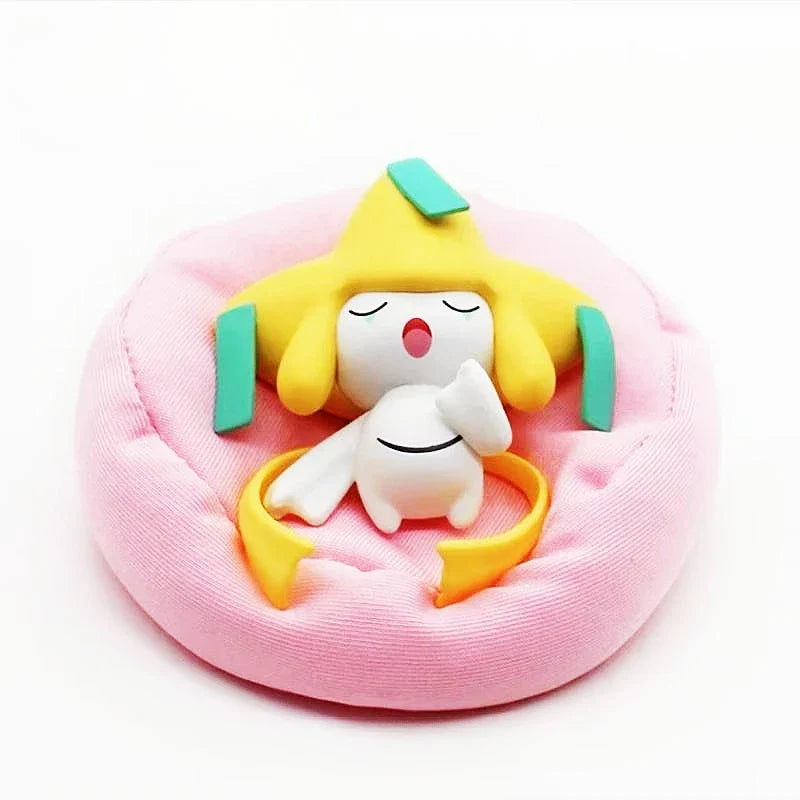 Mini Pokemon Anime Figurines, Sleeping Bean Bag Pikachu Bulbasaur Snorlax Evee Jirachi Komala 6pc Figure Set