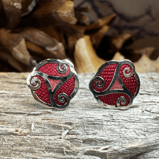 Celtic Spiral Stud Earrings - Red