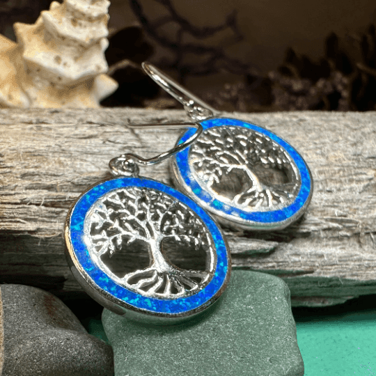 Opal Tree of Life Earrings - Blue Opal