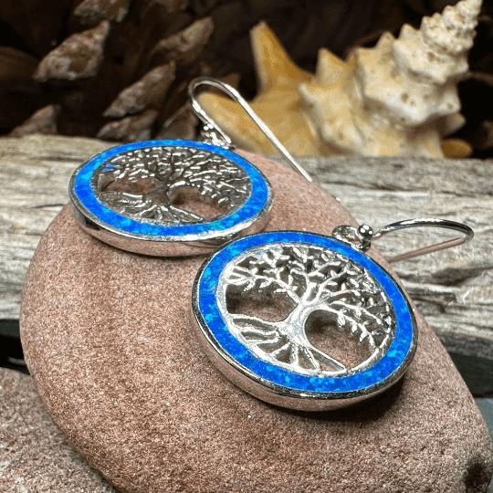 Opal Tree of Life Earrings - Blue Opal