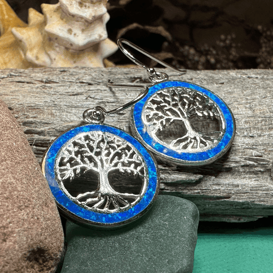 Opal Tree of Life Earrings - Blue Opal