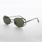 Elegant Steampunk Sunglass with Cut Out Design - Silas - Antique Bronze / Green Lens