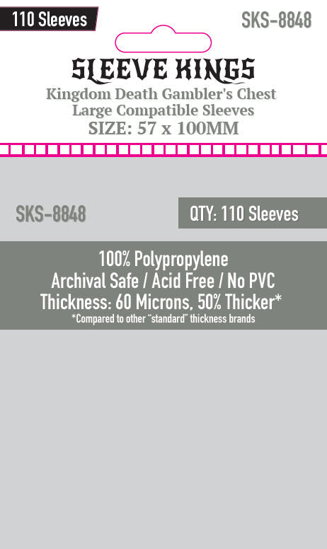 "Kingdom Death Gambler's Chest" Compatible Large Sleeves (57x100mm) 110 Pack, 60 Micron, SKS-8848