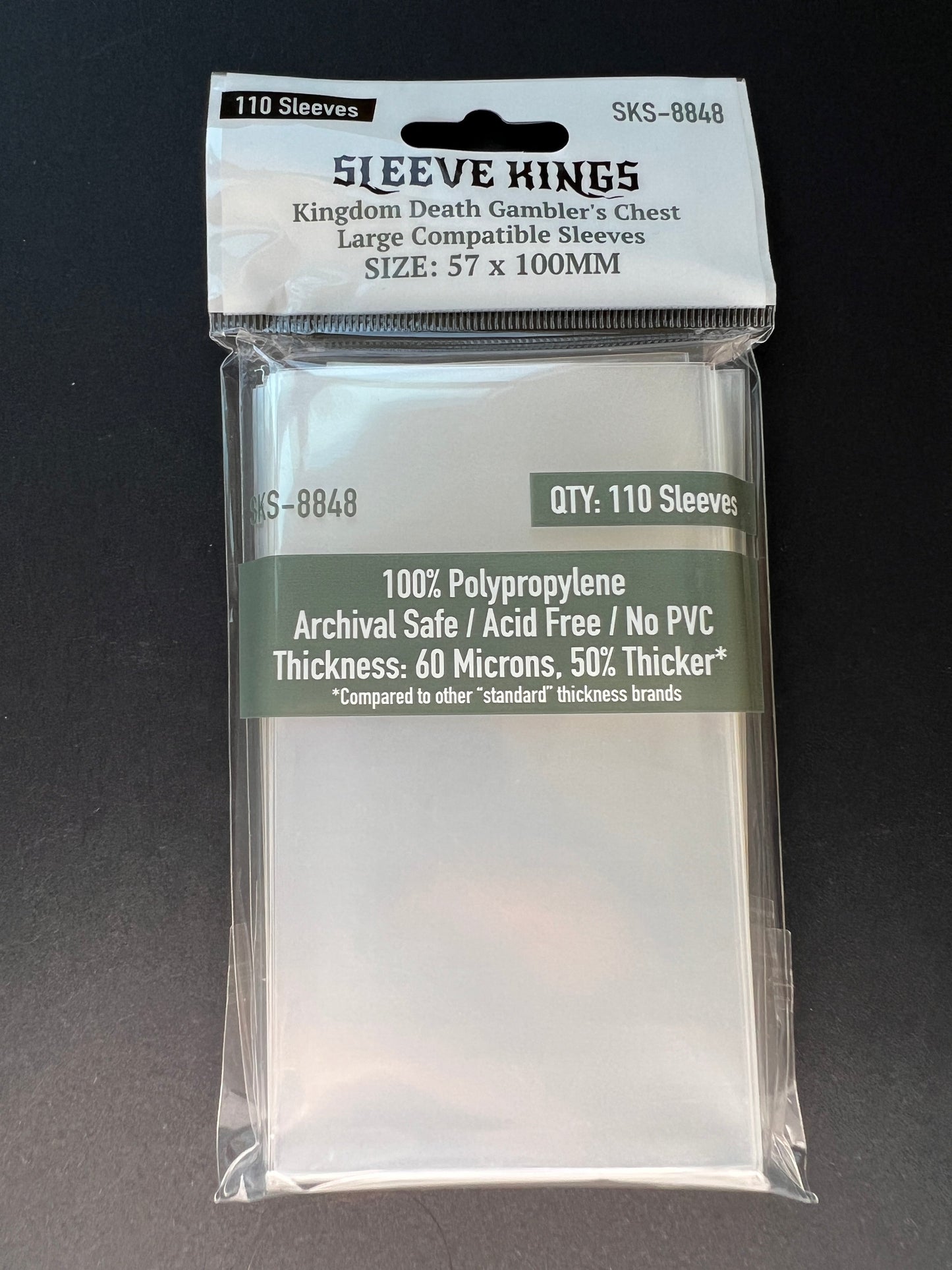 "Kingdom Death Gambler's Chest" Compatible Large Sleeves (57x100mm) 110 Pack, 60 Micron, SKS-8848