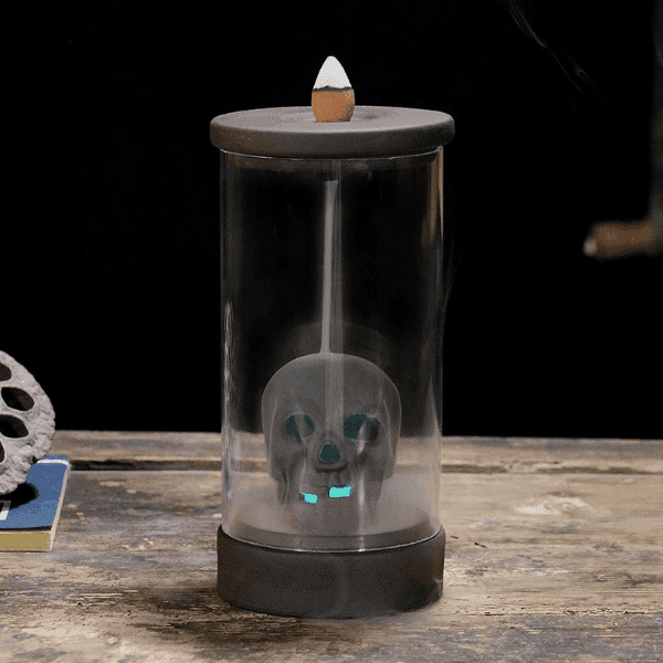 Immortal Skull Backflow Glass Incense Burner With LED - Brown