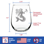 Mermaid Stemless Wine Glass - Fun Mermaids Themed Decor and Gifts for Beach Lovers - Large 17 Oz Glasses