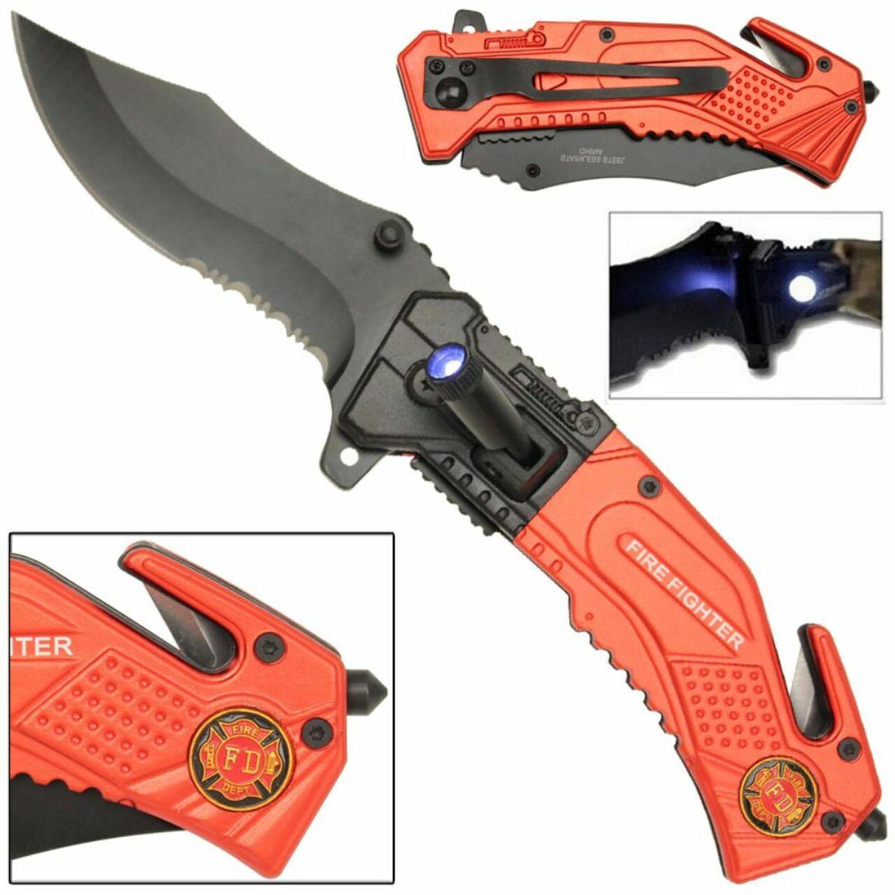 Spring Assist LED Tactical Rescue Knife Firefighter-2