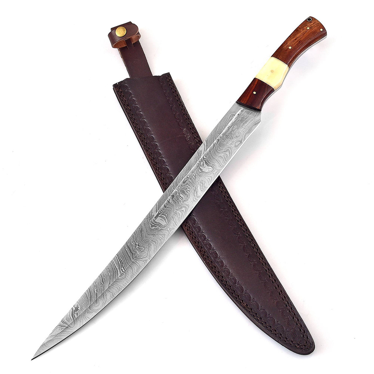Damascus Steel Full Tang Germanic Style Single-Edged Long Sword-0