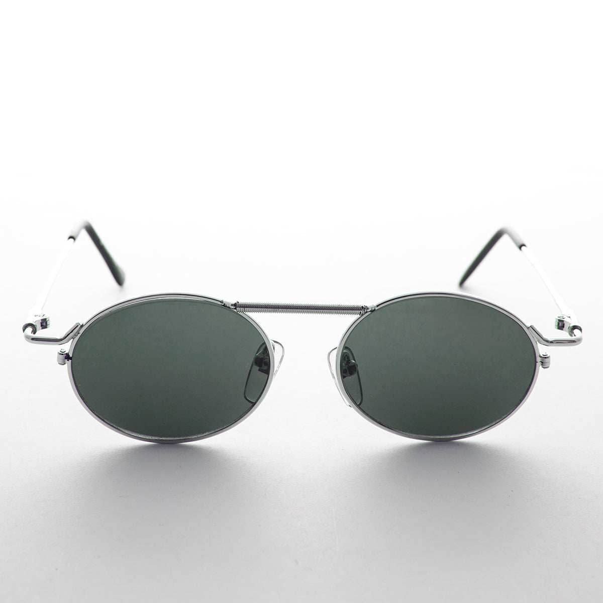 Vintage Steampunk Sunglass with Spring Brow Bar - Steamcon - Silver / Green Lens