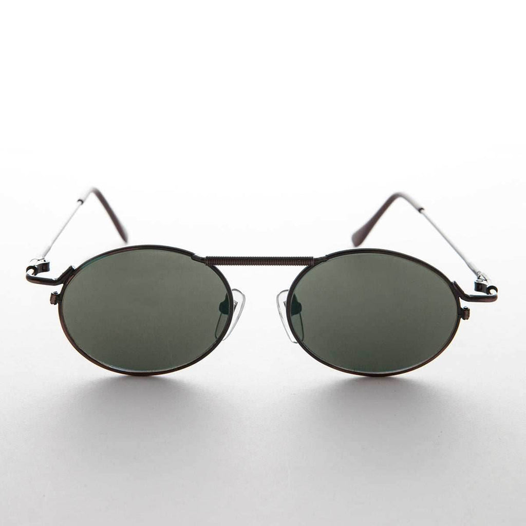 Vintage Steampunk Sunglass with Spring Brow Bar - Steamcon - Copper / Green Lens