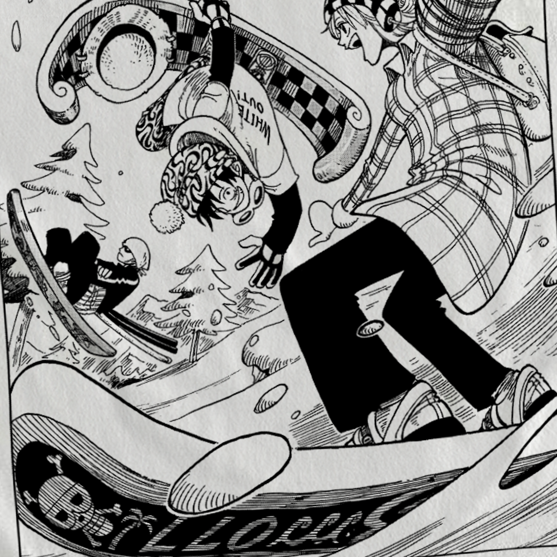 Straw Hat Ski Day' Genuine Manga Art White T-Shirt