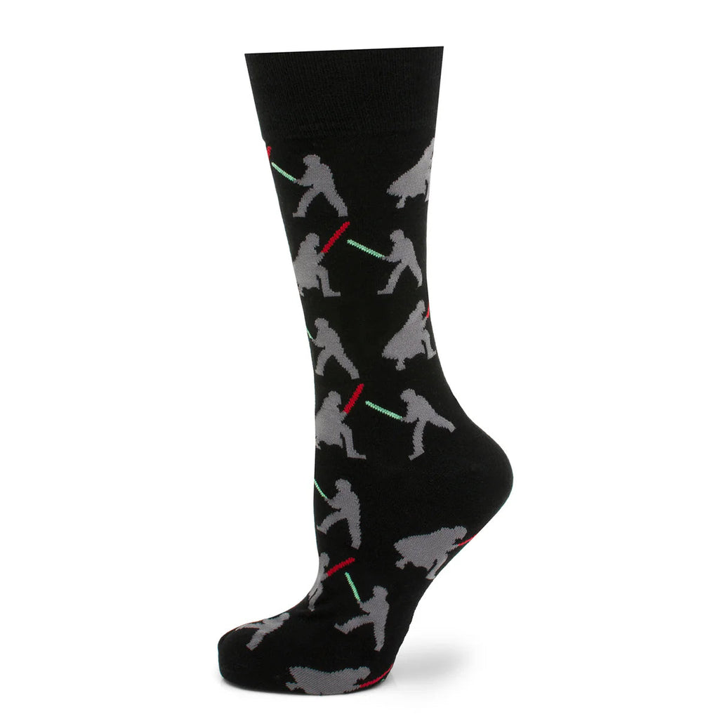 Star Wars Darth Vader and Luke Skywalker LIGHTSABER Battle Black Dress Socks and Darth Vader Lapel Pin Gift Set