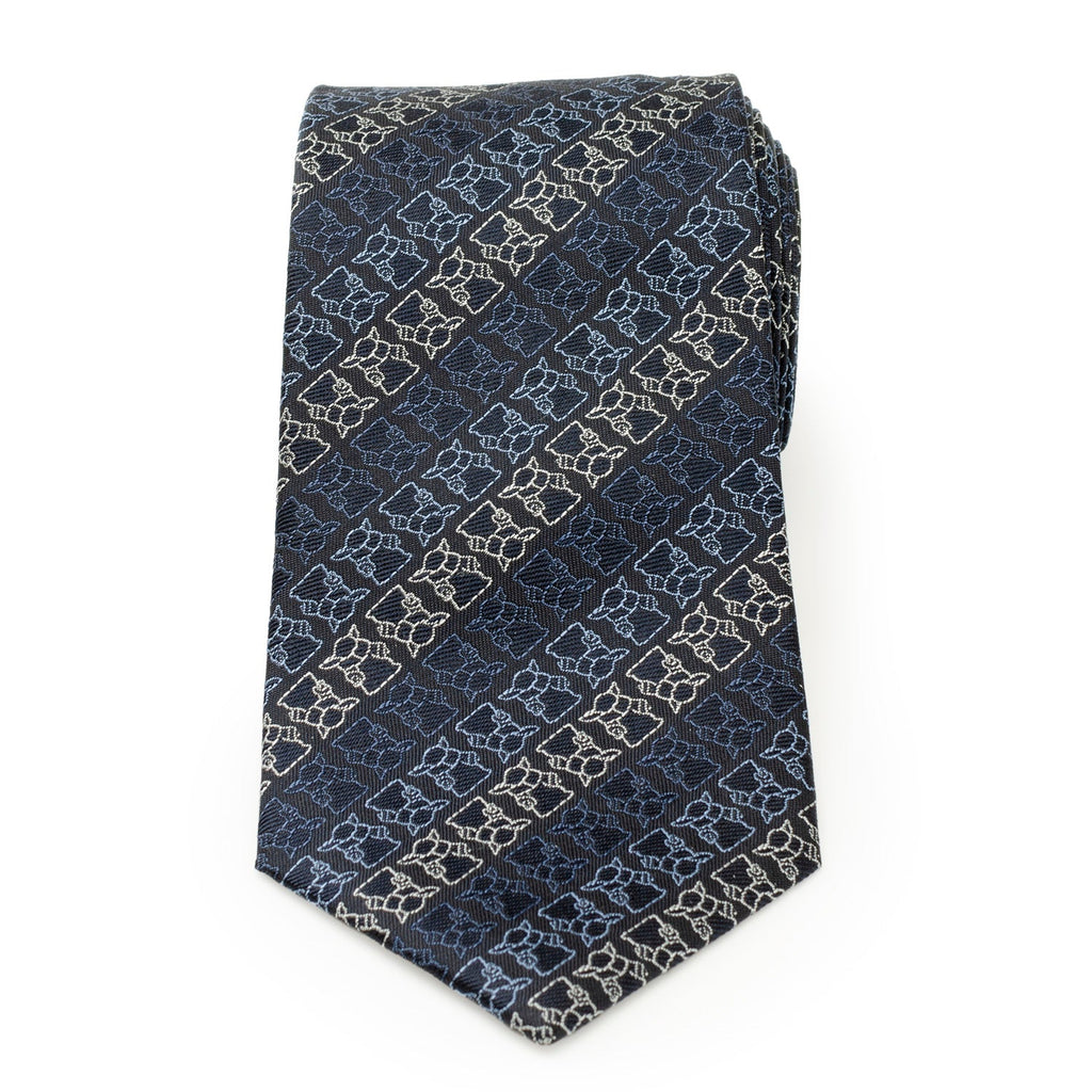 Star Wars Grogu Outline Striped Navy Tie