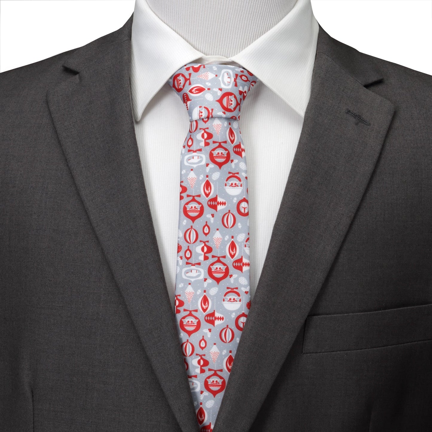 Star Wars Mandalorian and Grogu Gray and Red Holiday Tie