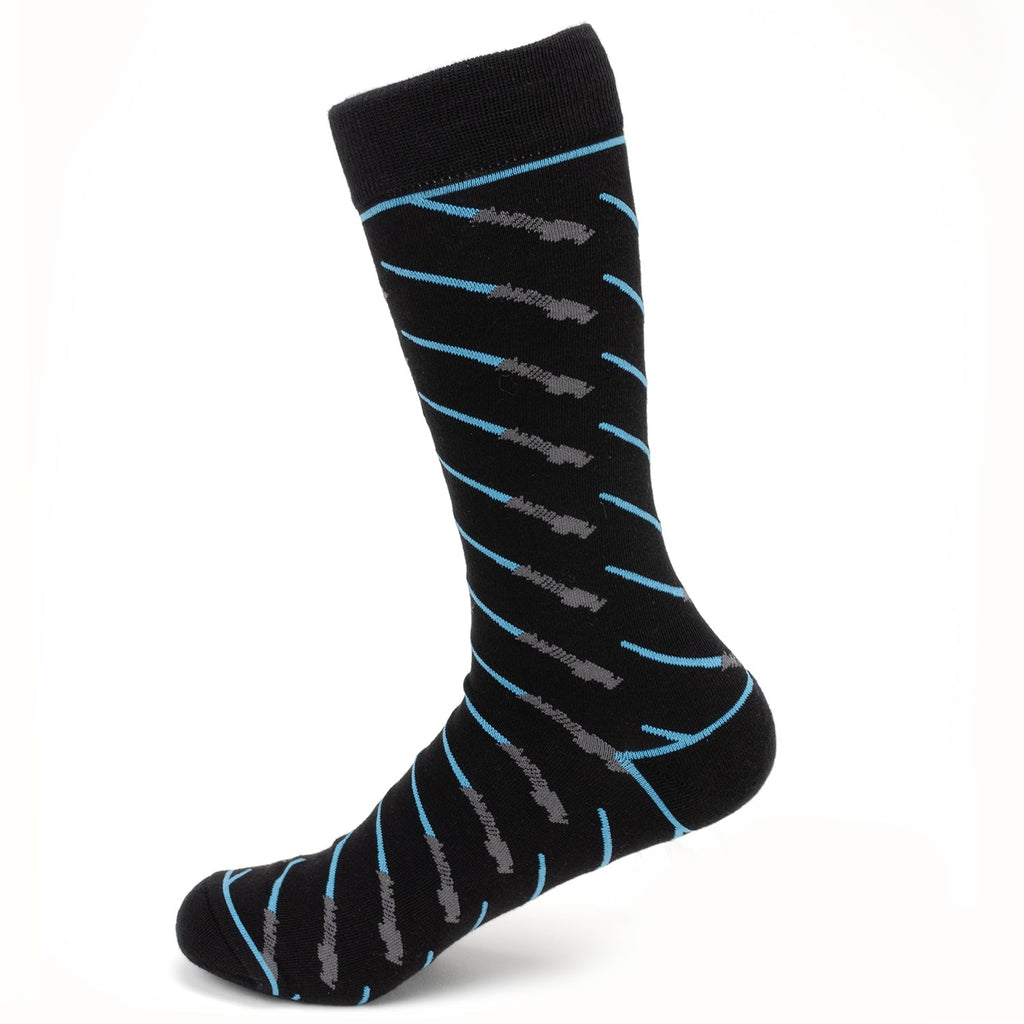 Star Wars Obi-Wan Kenobi Blue LIGHTSABER Pattern Black Dress Socks with Jedi Crest Lapel Pin Gift Set