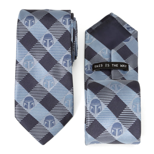 Star Wars Mandalorian Blue and Black Plaid Tie