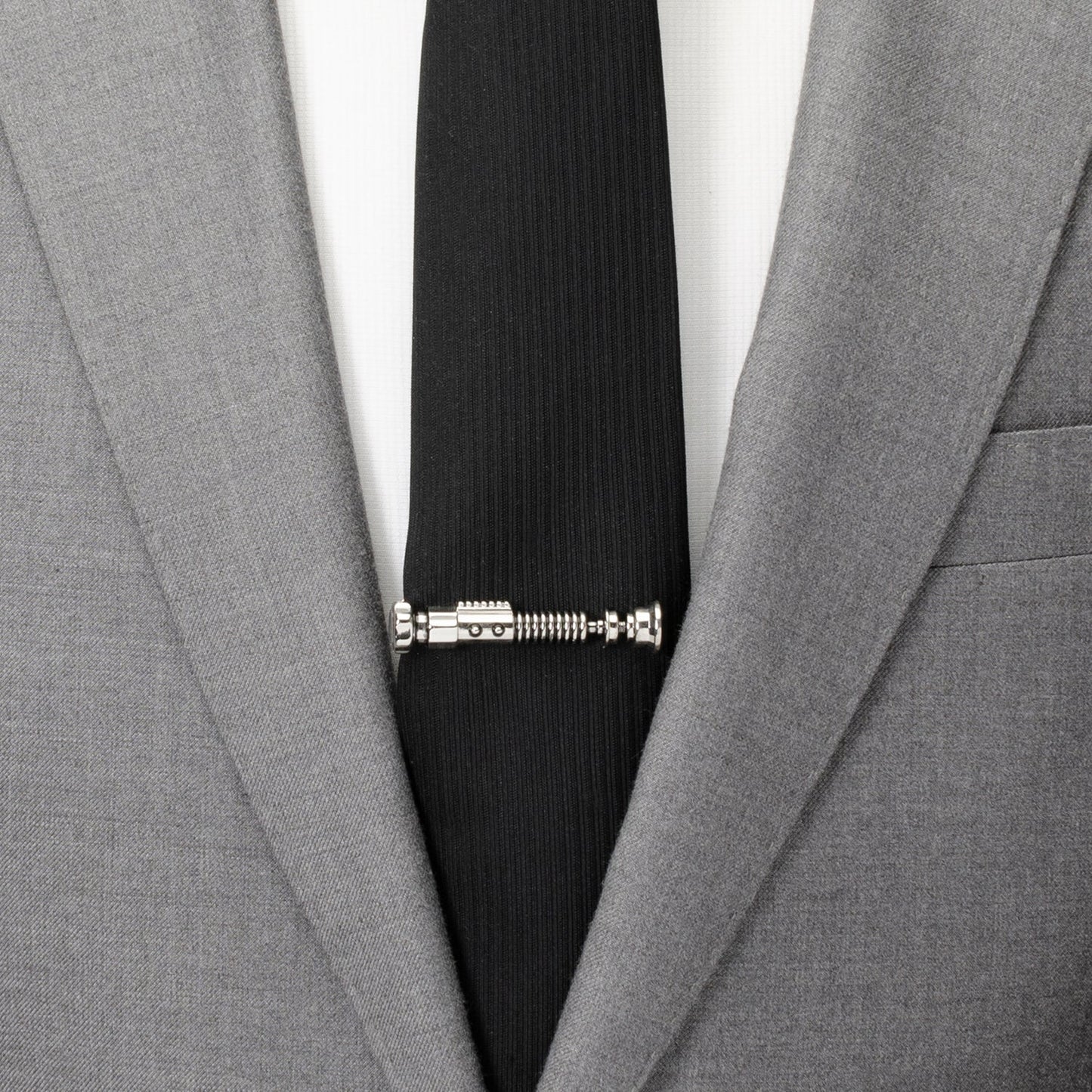 Star Wars Obi-Wan Kenobi Blue LIGHTSABER Pattern Black Tie, Tie Clip, and Gray Jedi Crest Dress Socks Gift Set