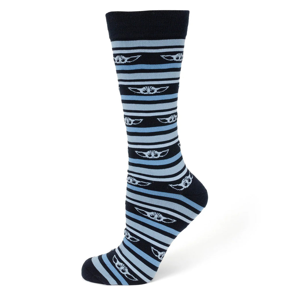 Star Wars Grogu Blue Striped Dress Socks and Lapel Pin Gift Set