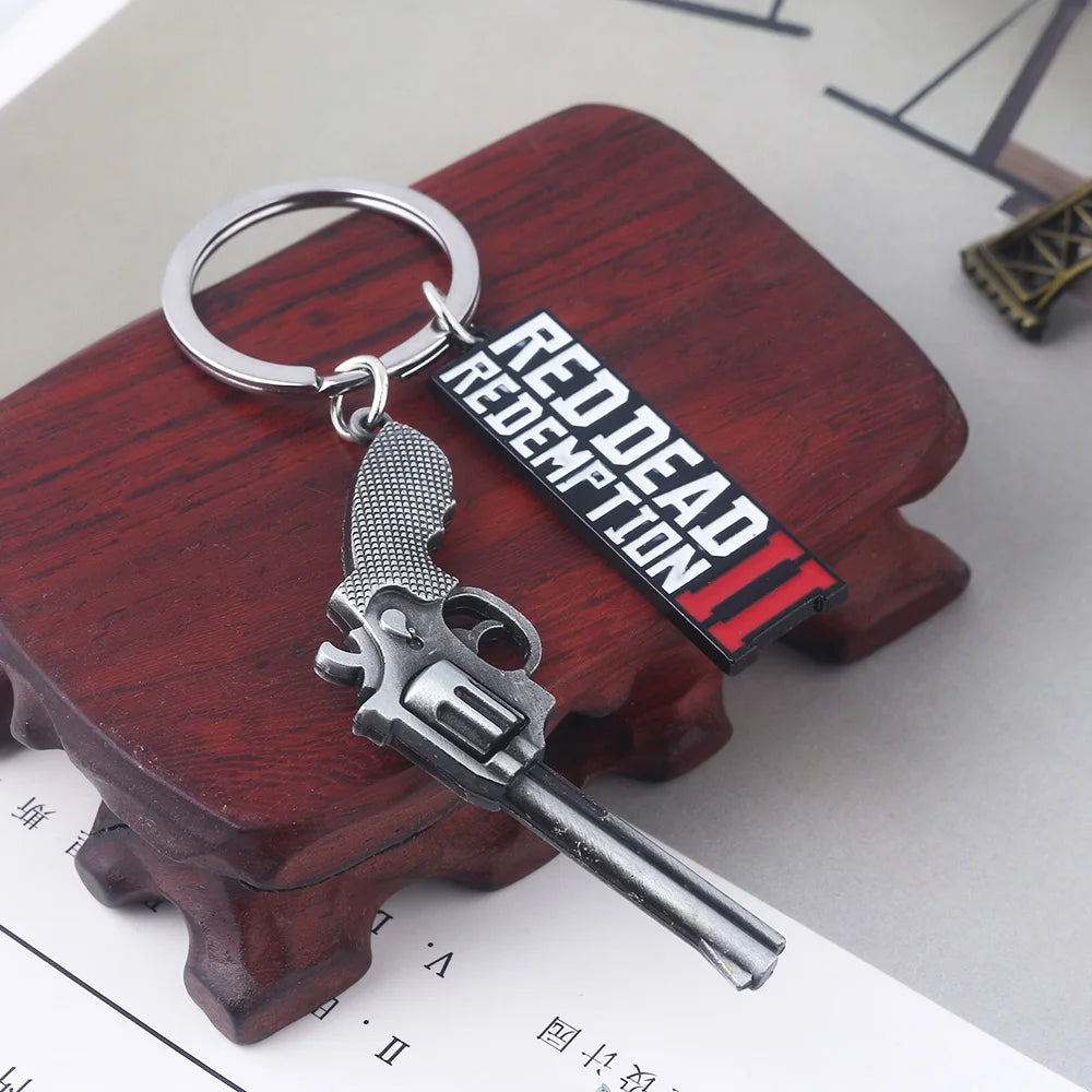 Game Red Dead Redemption Keychain RDR2 Gun Letter Logo Pendant Key Chain for Women Men Keyring Jewelry Gift
