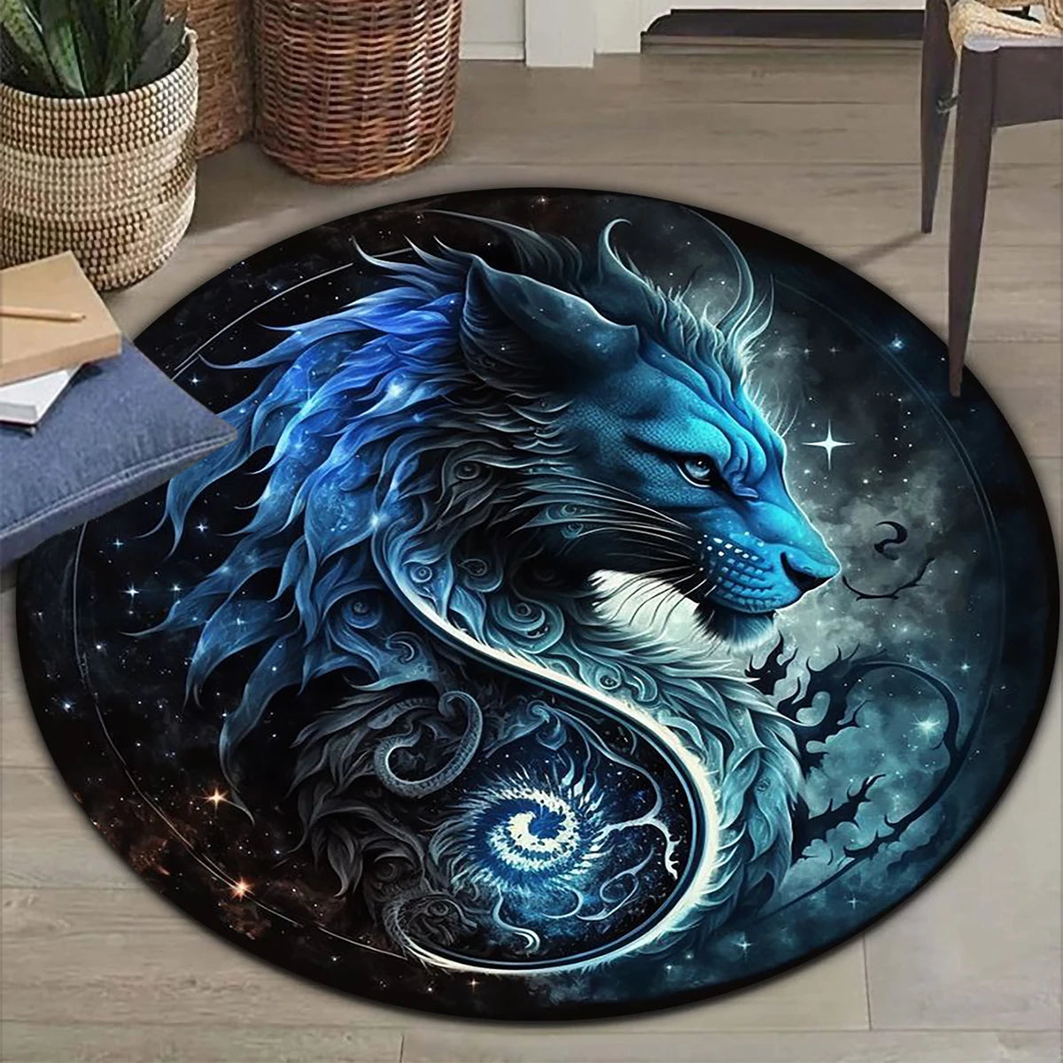 3D Animal Dragon Round Area Rug,Carpet for Living Room Bedroom Sofa Playroom Decor,Non-slip Floor Mat