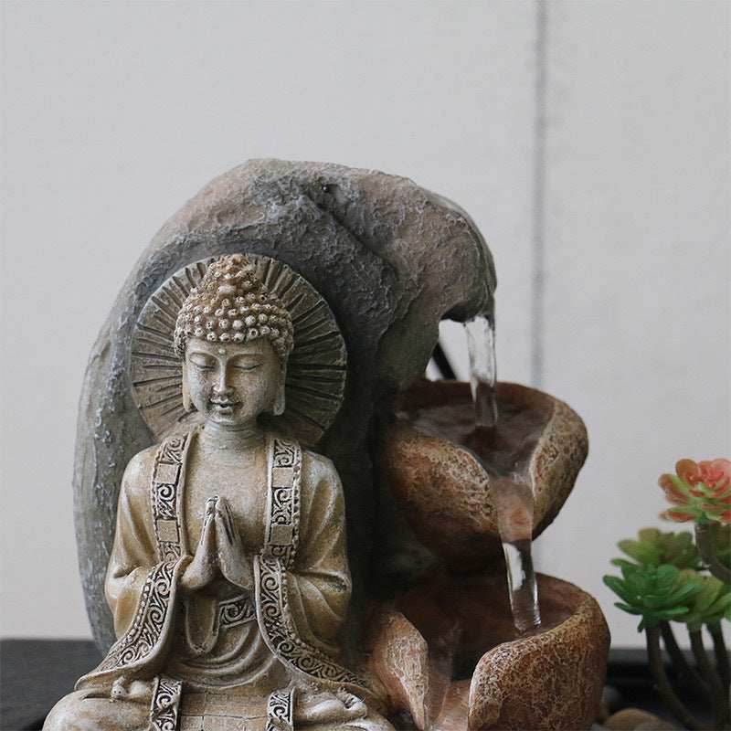 Indoor Desktop Fountain Waterfall With Buddha Statue - Black / US