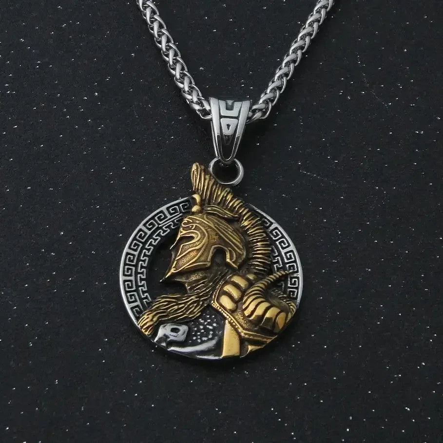 stainless steel King of War Spartan Warrior Portrait Pendant Men\'s Necklace Trend Rock Hip Hop Party Jewelry Christmas Gift