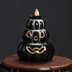 LED Lamp Pumpkin Halloween Waterfall Backflow Incense Burner - Black