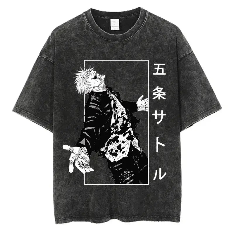 Anime Washed T-shirt: Vintage Harajuku Oversized Cotton Tee