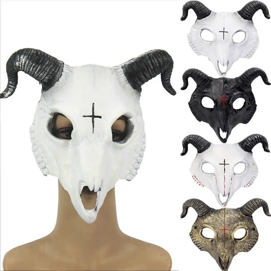 Halloween Goat Horn Mask Creative Full Face Antelope Bloody Skull Mask Eye Mask PU Carnival