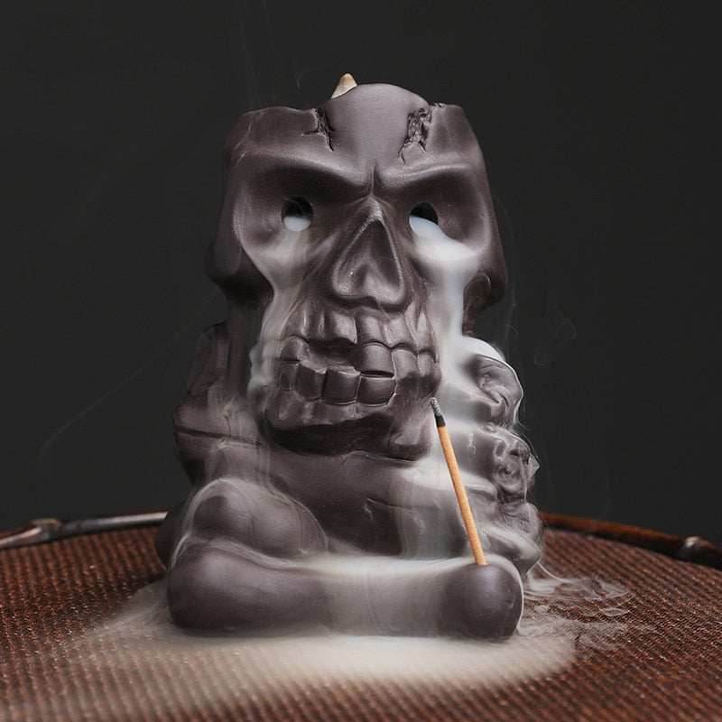Halloween Skull Backflow Incense Burner Stick Holder - 