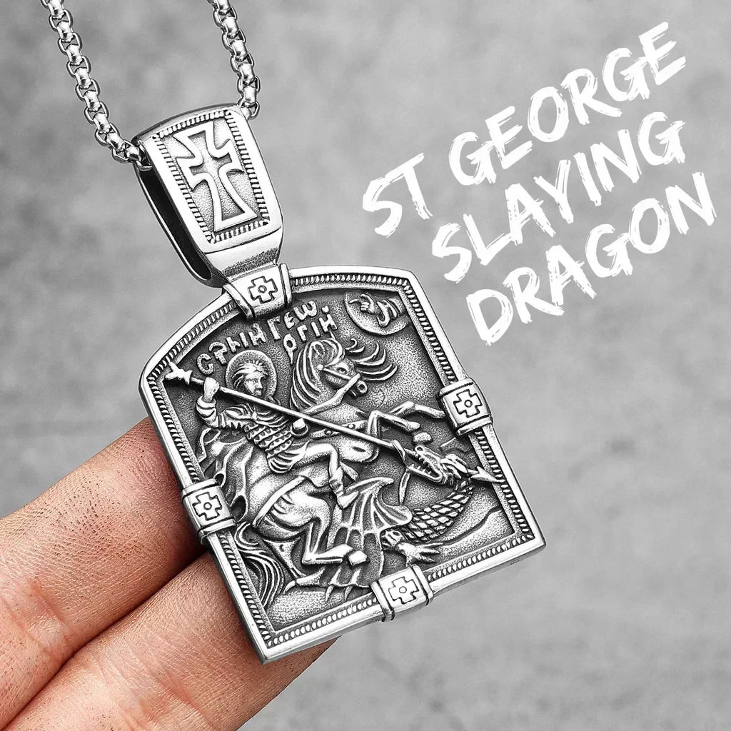 Fairy Tale St George Slaying Dragon Stainless Steel Men Women Necklaces Pendants Chain Punk Jewelry Creativity Gift Wholesale