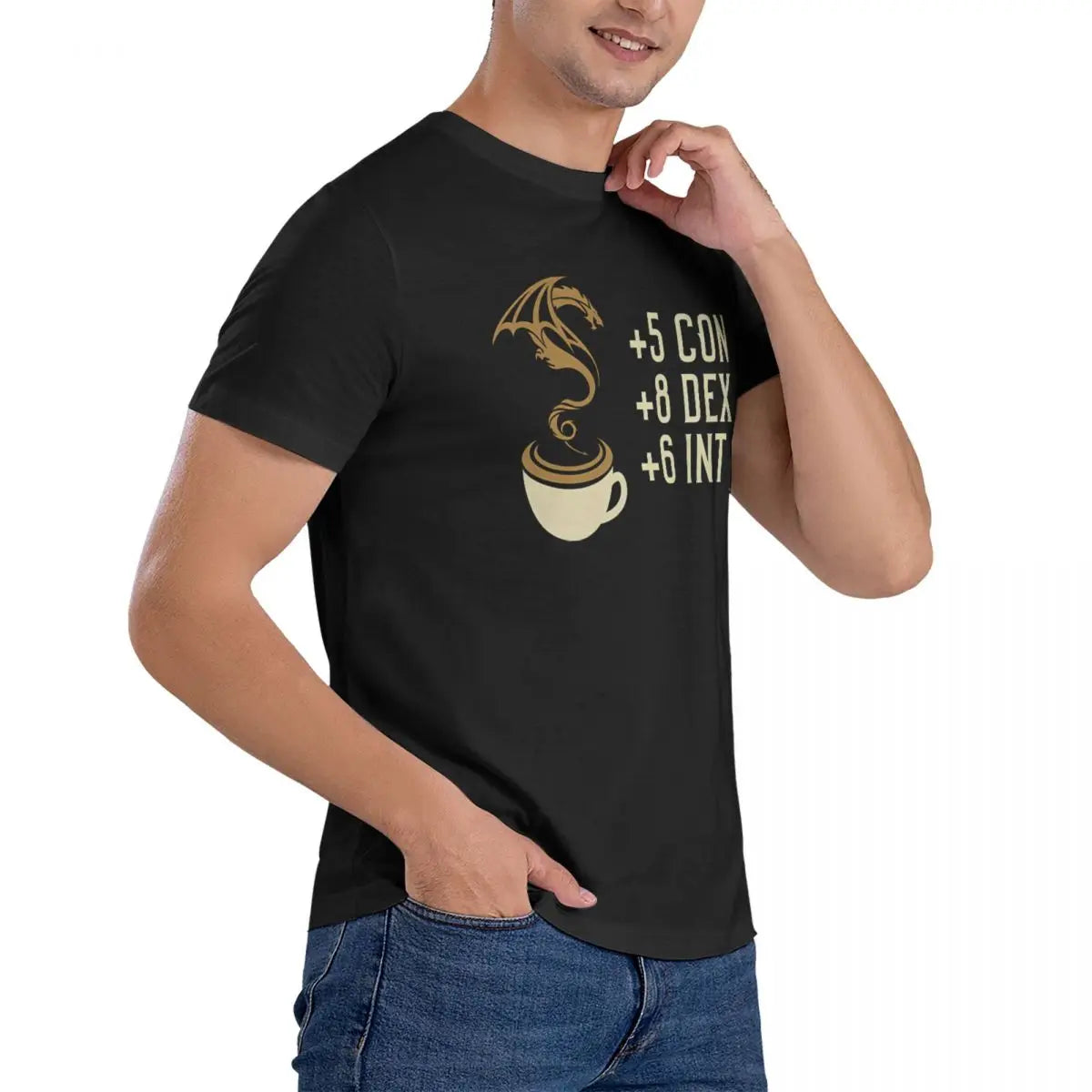 T-Shirt rond 100% coton pour homme, 100% coton, statistiques de café pour le jeu de rôle et le Larping, RPG de table, d-donjons et Dragons, mode mdn