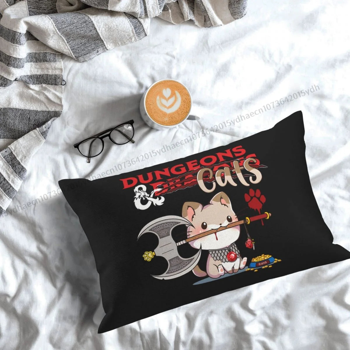 Funda de almohada con estampado de gatos, mochila de juego DND, fundas de Cojines, funda de almohada decorativa para sofá Kawaii