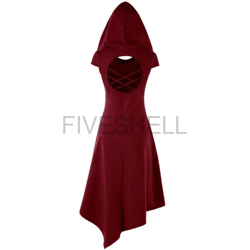 Woman Medieval Vintage Dress Hollow Back Hooded Archer Hunter Cosplay Costumes Gothic Renaissance Irregular Party Vestido
