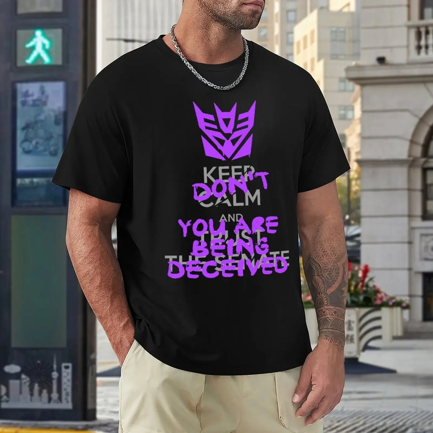 Campaign T-shirts Casual Graphic Humor Graphic Leisure Fresh Transformer  Black Decepticon Soundwave  Wordtee Vintage T-shirt