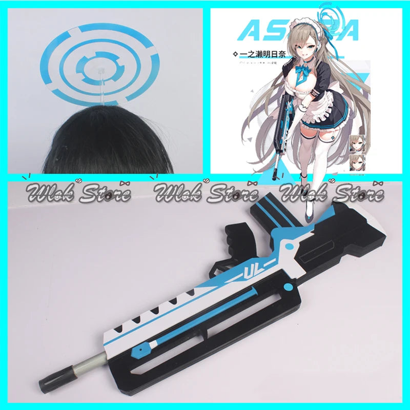 Blue Archive Cosplay Weapon Gun Prop Itinose Asena Cosplay Wig Halo Headwear Halloween Party Roleplay Accessories Bunny Girl Ear