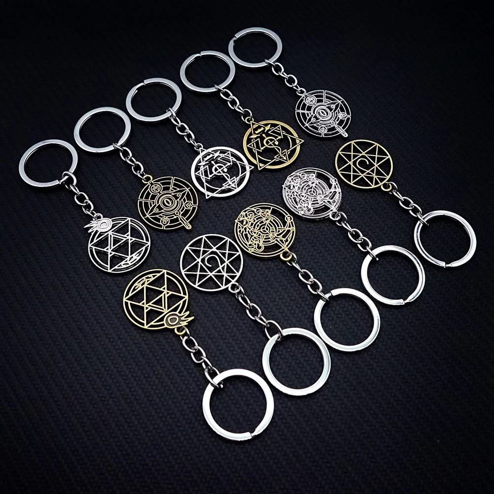 Llavero Fullmetal Alchemist con círculo mágico, llavero con anilla para llaves, llaveros de moda para hombres y mujeres, accesorios de juego, llavero de coche