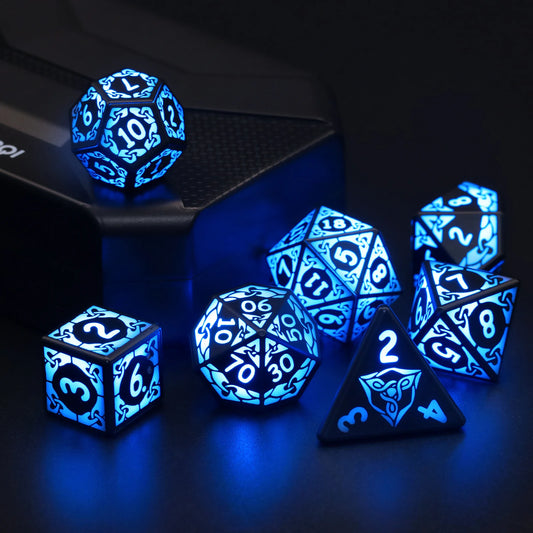 DND Dice Rechargeable with Charging Box, 7 PCS LED Dice for Dungeons and Dragons Rpg Tabletop Games Blue Light Up Dice