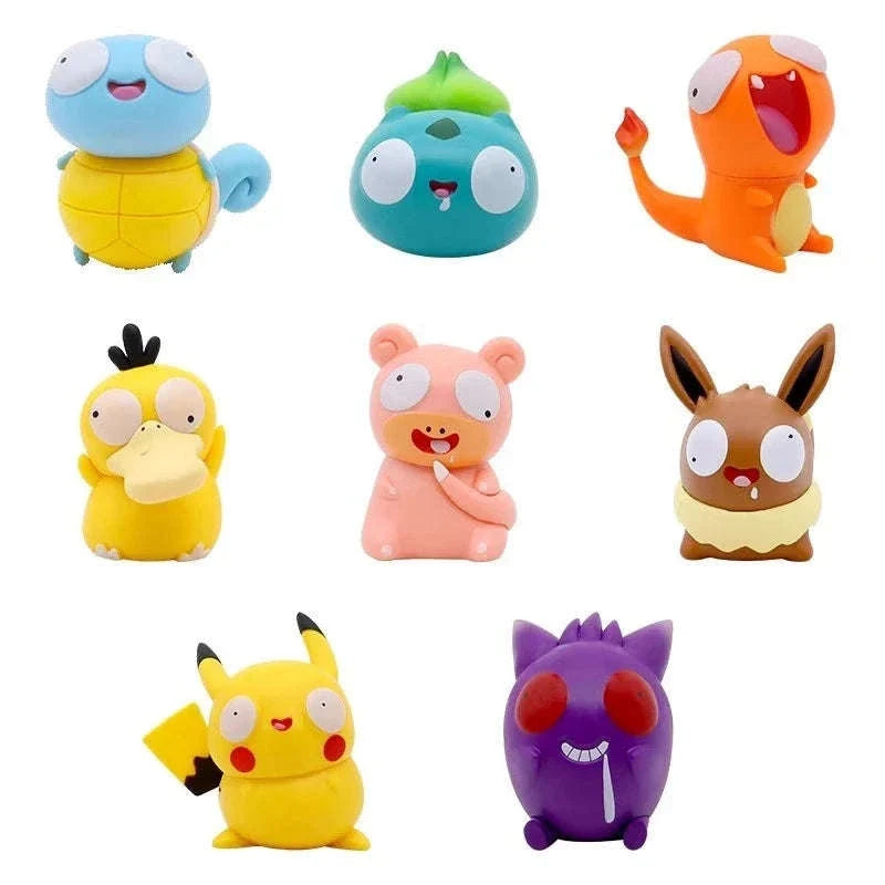 8 PCS Silly Pokemon Mini Figurine Set, Pikachu Bulbasaur Charmander Squirtle Cute PVC Action Figures
