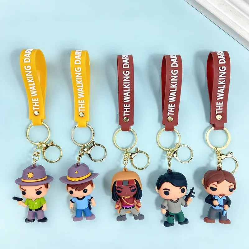 The Walking Dead Keychain Lanyard Cartoon Rick Figure Cosplay Pendant Key Rings Toys Silicone Key Trinket Bag Jewelry Gift