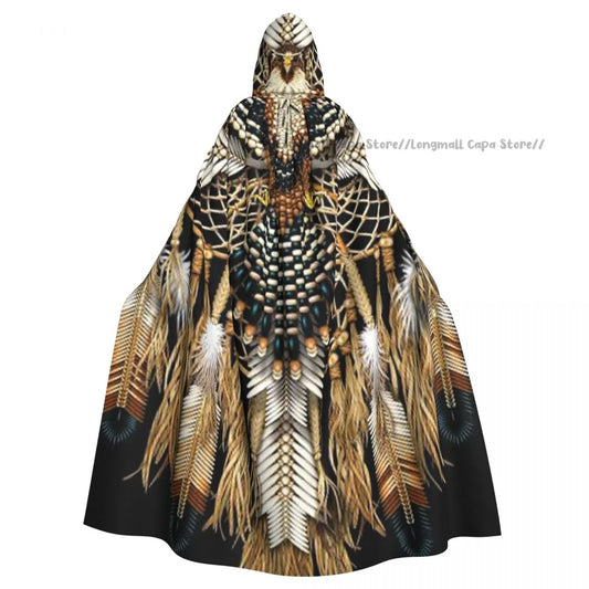 Cosplay Medieval Costumes Native Mandala Owl American Hooded Cloak Capes Long Robes Jackets Coat Carnival
