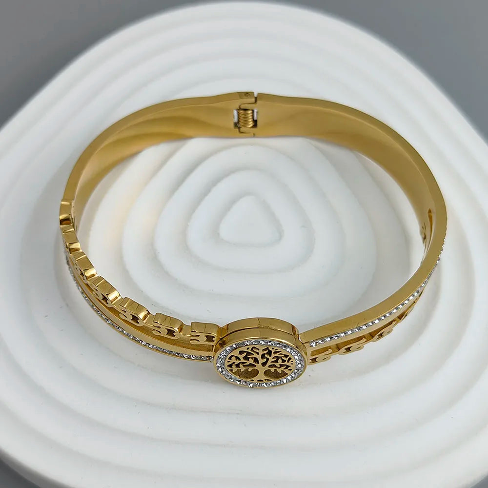 New tree of life horseshoe zircon gold-plated stainless steel bracelet 18K, high quality waterproof couple bracelet, wife gift