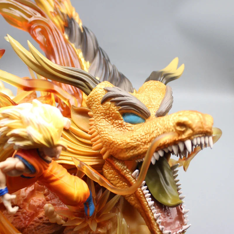 Super Saiyan 3 Goku and Golden Shenron Action Figure, Dragon Ball Z Anime Figurines Pvc 21.5 CM