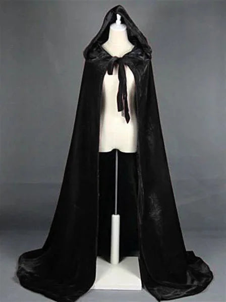 Cape à capuche longue en velours, Robe verte, noire, rouge, pour Halloween, carnaval, manteaux de pourim, sorcière médiévale, Costume de Vampire Wicca pour adultes