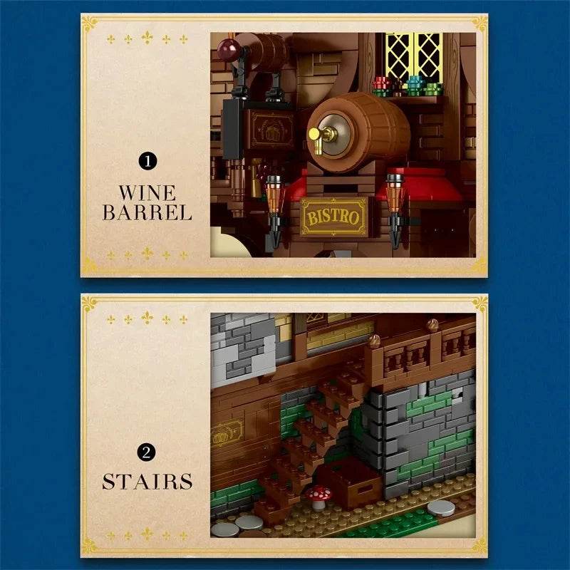 3114PCS Medieval Tavern Building Blocks European Street View Architecture MOC Model Brick Desktop Display Ornaments Toy For Kids - Medieval Tavern / With Box