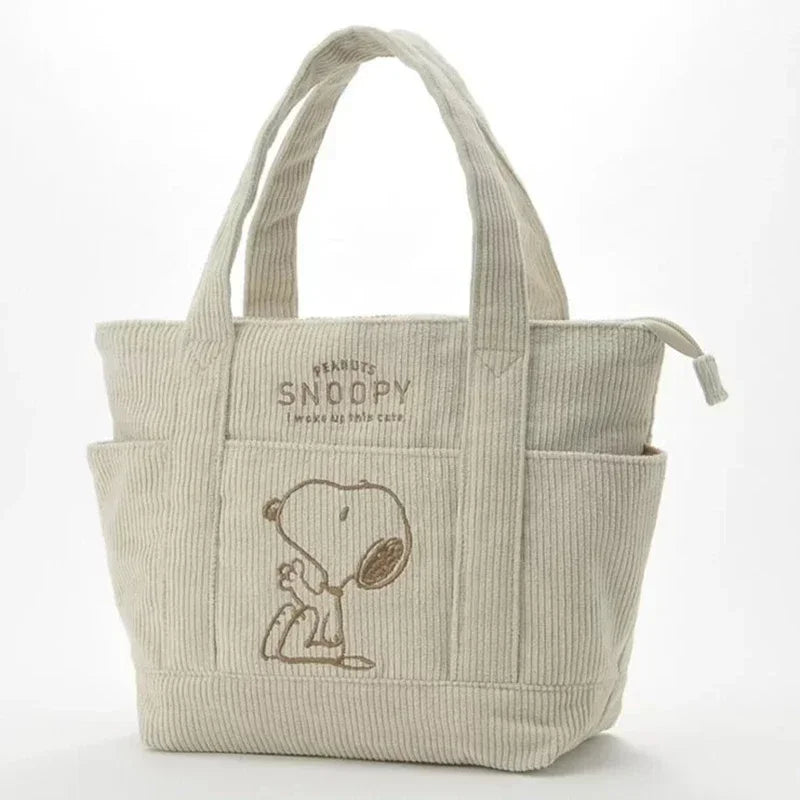 Snoopy Corduroy Tote Bag – Large Capacity Zipper Shoulder Bag