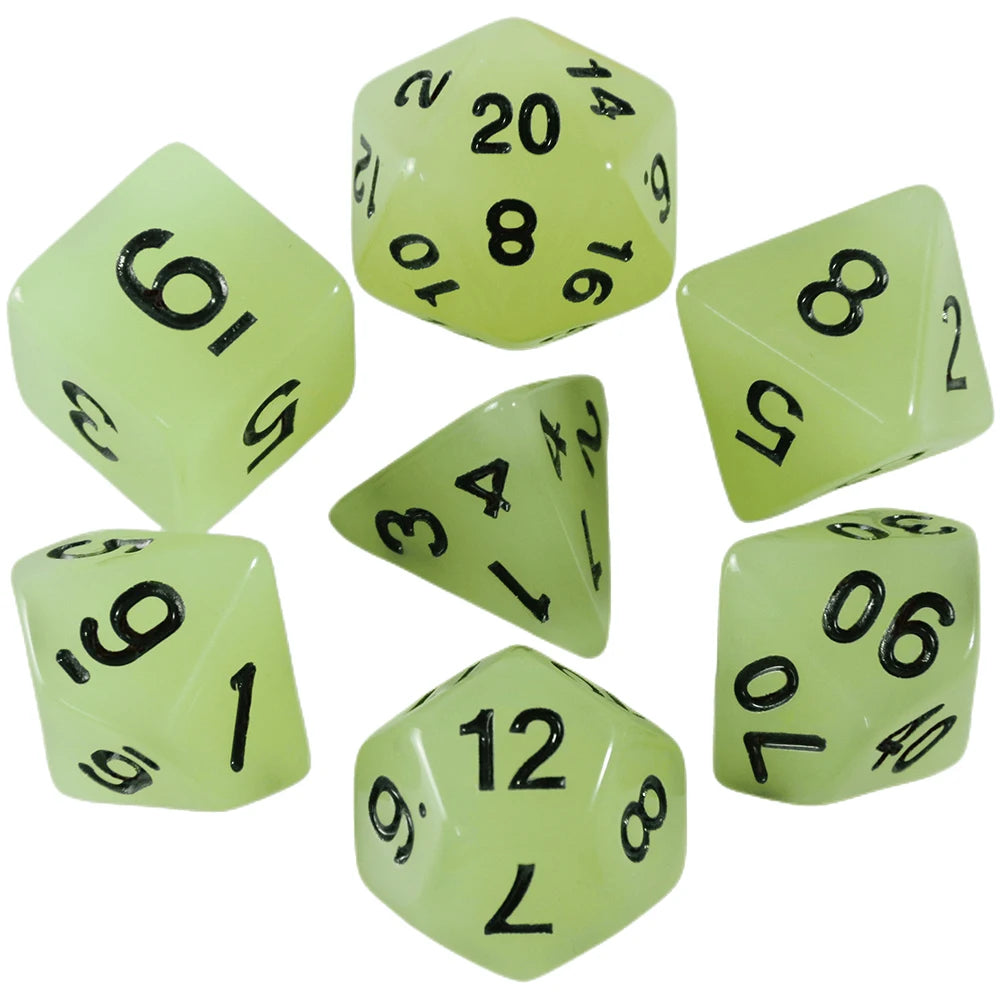 7pcs Polyhedral Dice Set with Glow-in-dark Effect and Clear Numbers Easy to Roll for Board Games DND ,RPG and Parties Games